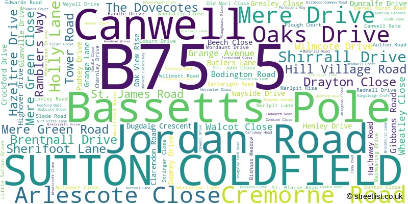 A word cloud for the B75 5 postcode